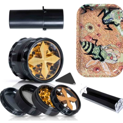 Tobacco Rolling Tray with Herb Grinder Combo